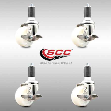 Service Caster 3 Inch 316SS Nylon Wheel Swivel 1-3/8 Inch Expanding Stem Caster Set Brake SCC SCC-SS316EX20S314-NYS-TLB-138-4